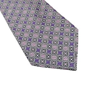 Fabio Fazio Tie Mens One Size Purple Geometric 100% Silk Jacquard Classic